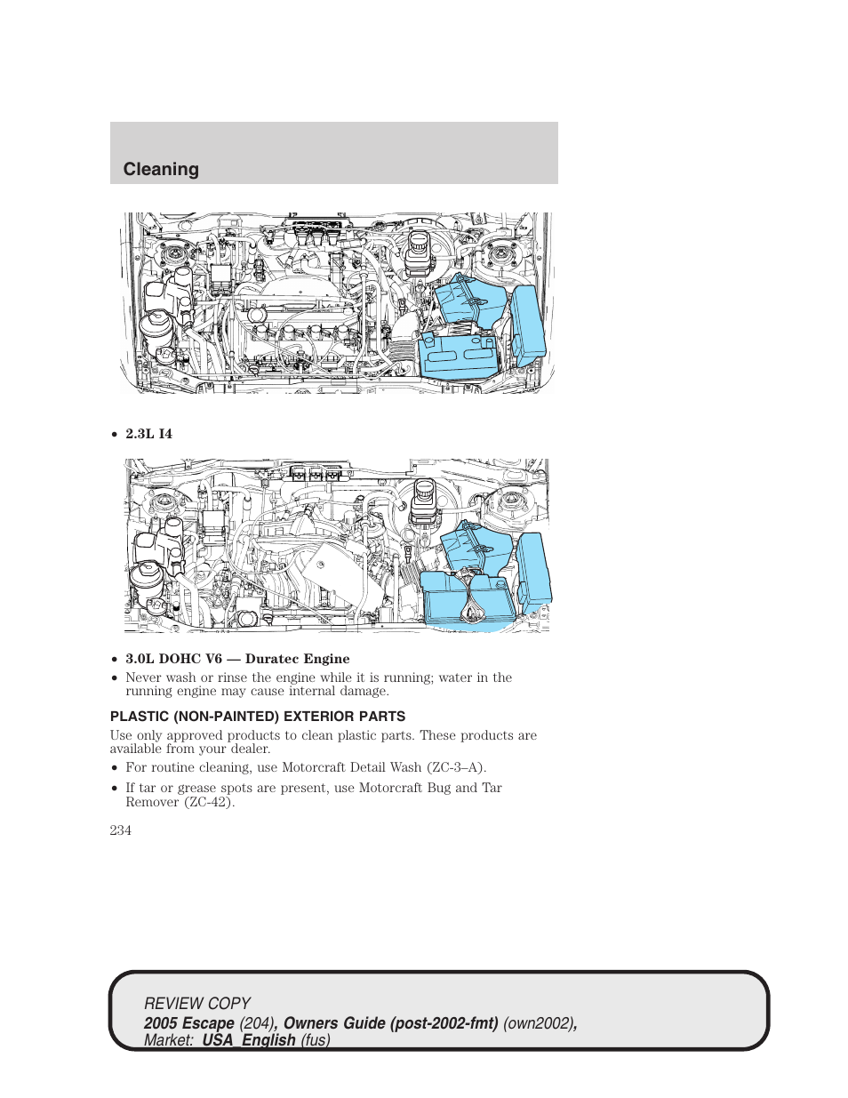 Cleaning | FORD 2005 Escape v.3 User Manual | Page 234 / 288