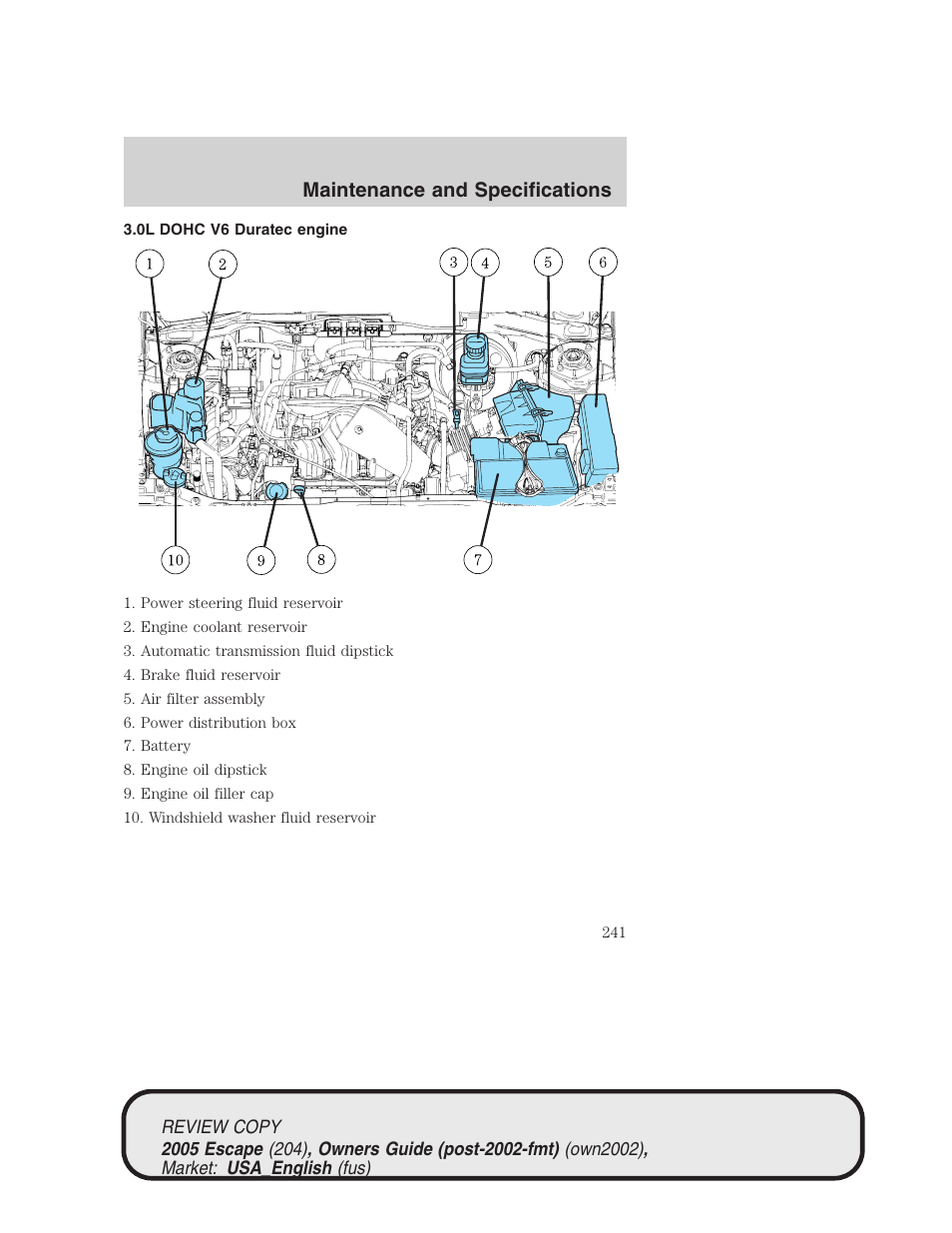 Maintenance and specifications | FORD 2005 Escape v.3 User Manual | Page 241 / 288