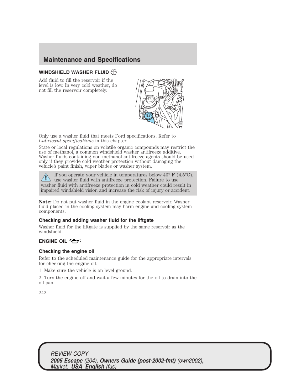 Maintenance and specifications | FORD 2005 Escape v.3 User Manual | Page 242 / 288