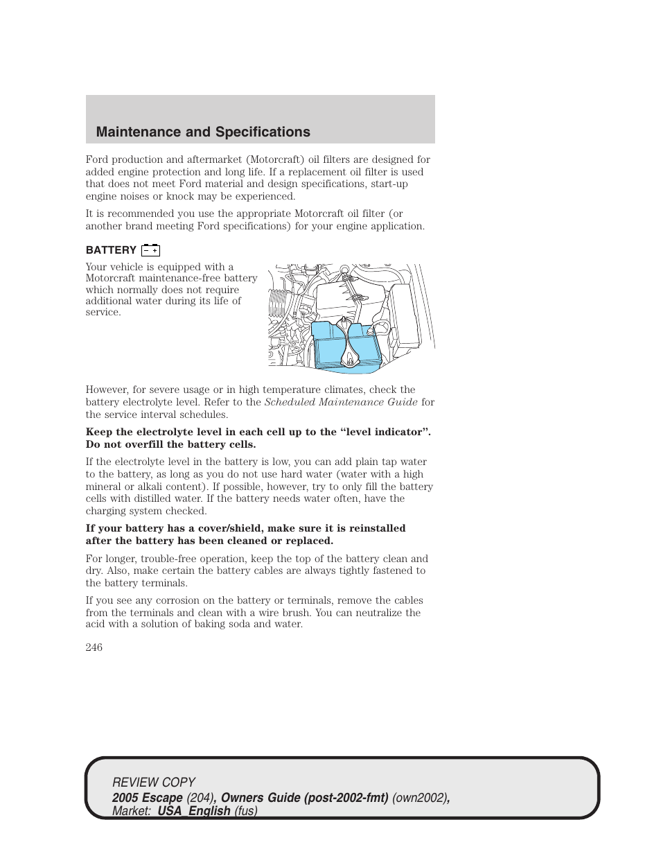 Maintenance and specifications | FORD 2005 Escape v.3 User Manual | Page 246 / 288