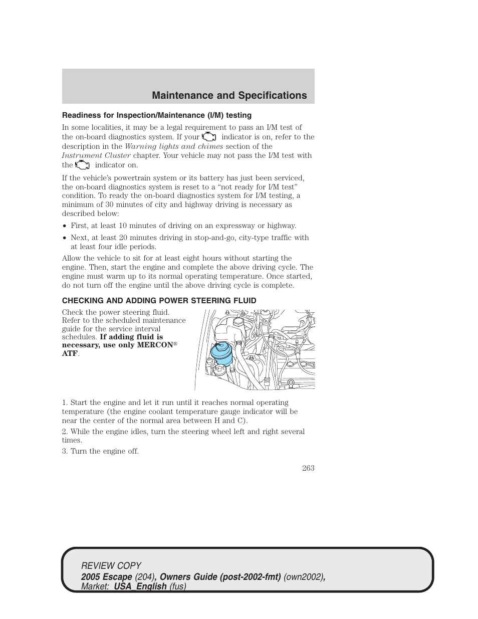 Maintenance and specifications | FORD 2005 Escape v.3 User Manual | Page 263 / 288