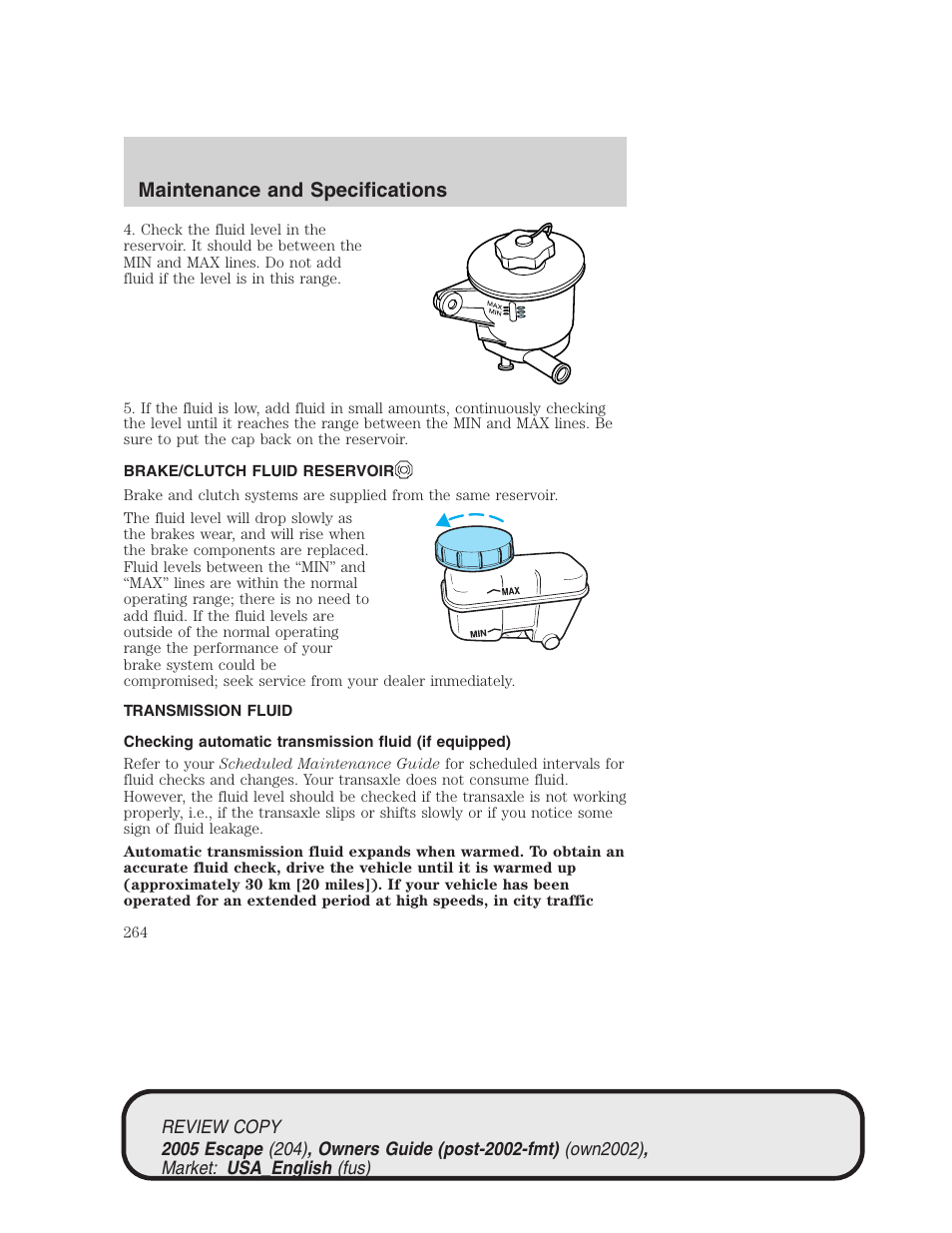 Maintenance and specifications | FORD 2005 Escape v.3 User Manual | Page 264 / 288