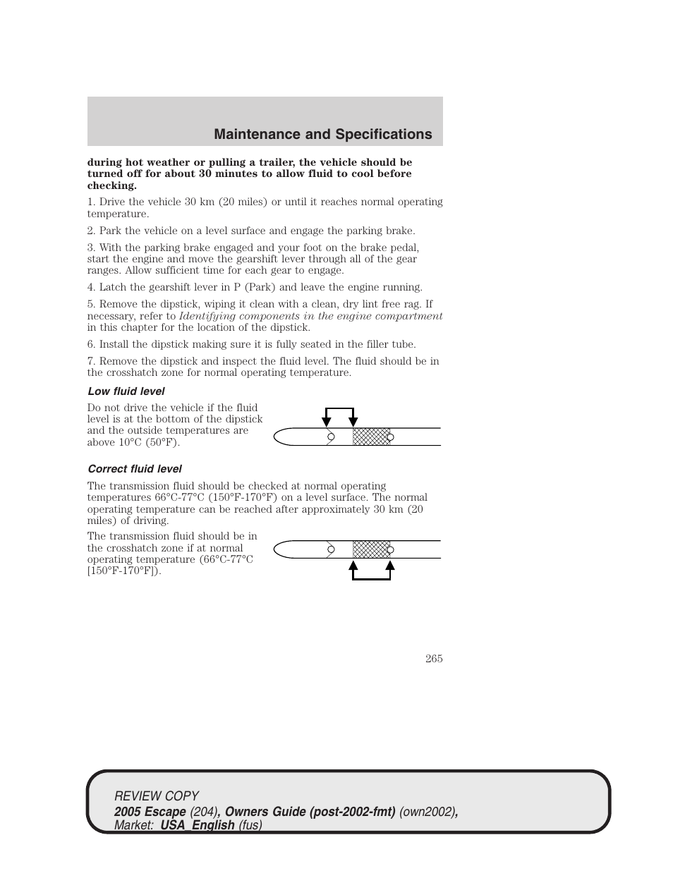 Maintenance and specifications | FORD 2005 Escape v.3 User Manual | Page 265 / 288