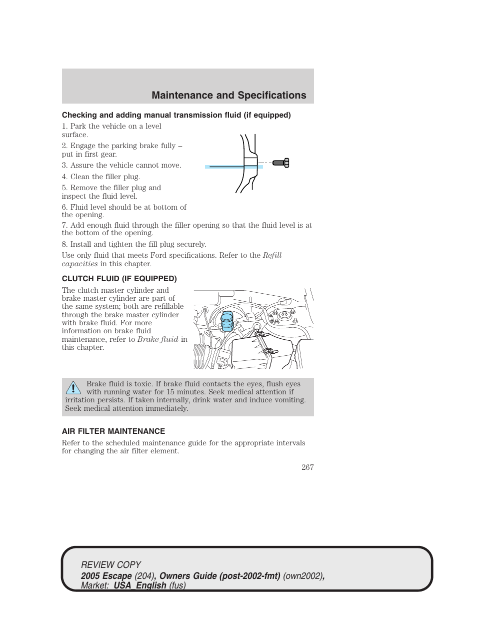 Maintenance and specifications | FORD 2005 Escape v.3 User Manual | Page 267 / 288