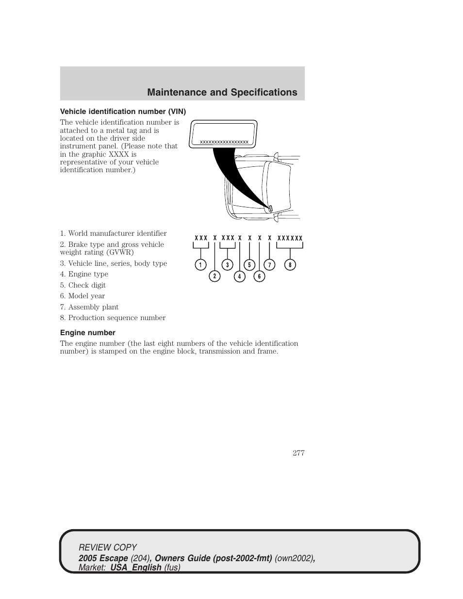 Maintenance and specifications | FORD 2005 Escape v.3 User Manual | Page 277 / 288