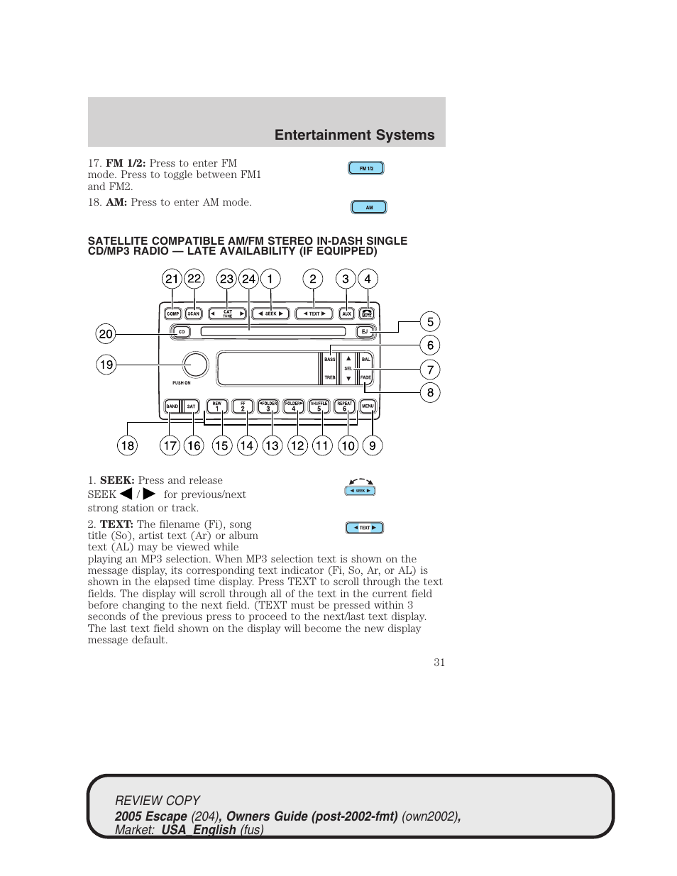 Entertainment systems | FORD 2005 Escape v.3 User Manual | Page 31 / 288