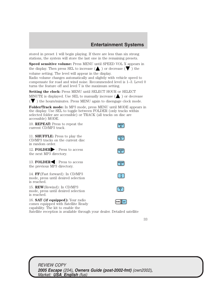 Entertainment systems | FORD 2005 Escape v.3 User Manual | Page 33 / 288