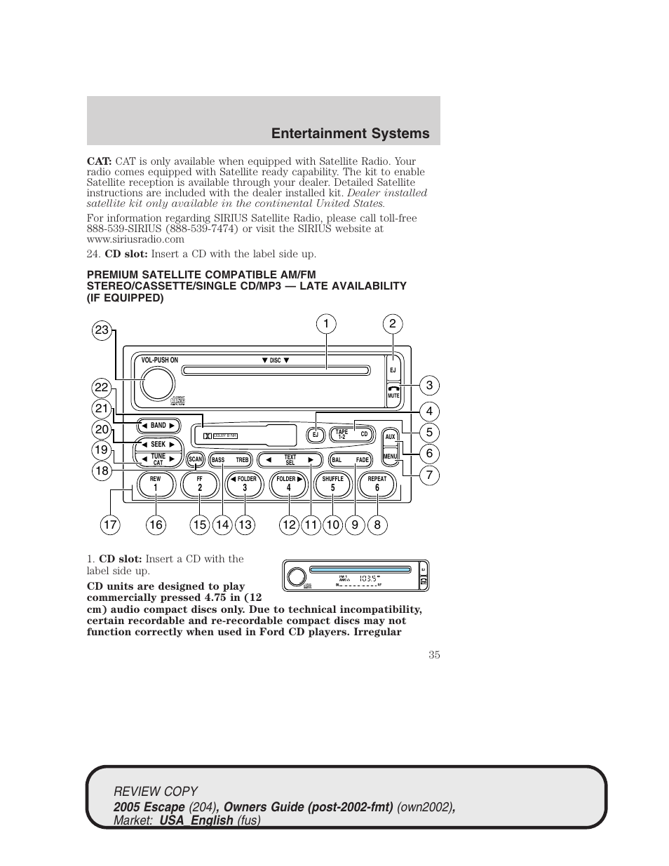 Entertainment systems | FORD 2005 Escape v.3 User Manual | Page 35 / 288