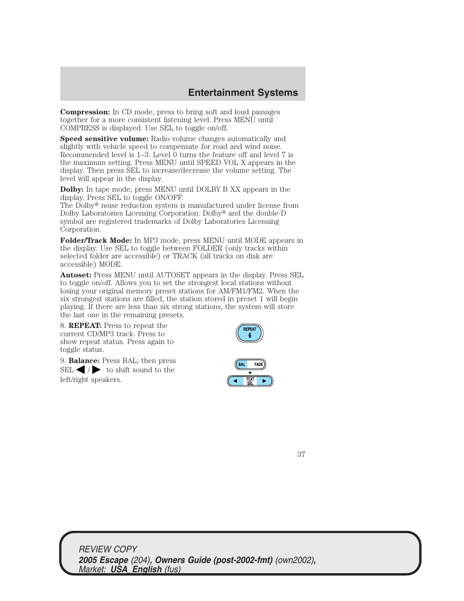 Entertainment systems | FORD 2005 Escape v.3 User Manual | Page 37 / 288