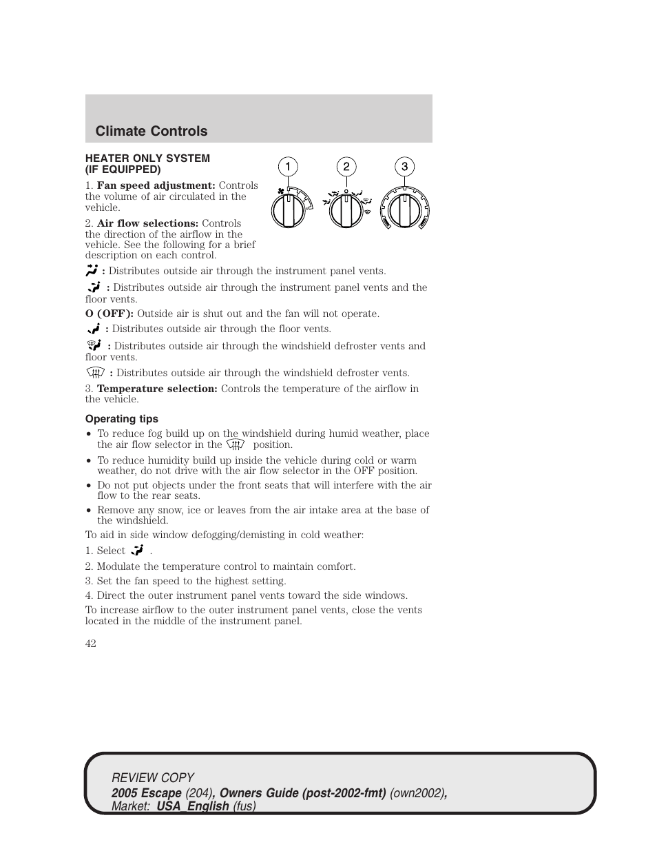 Climate controls | FORD 2005 Escape v.3 User Manual | Page 42 / 288