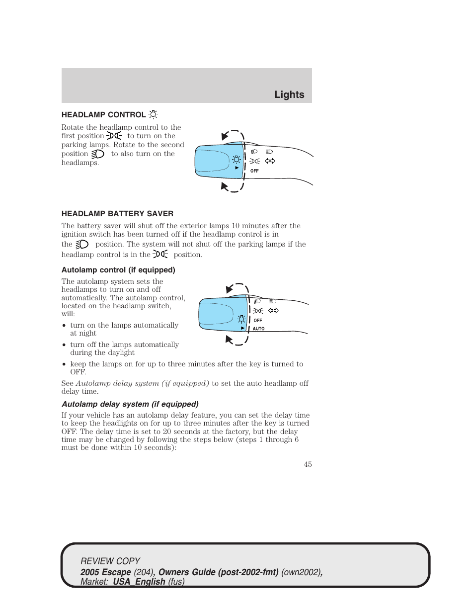 Lights | FORD 2005 Escape v.3 User Manual | Page 45 / 288