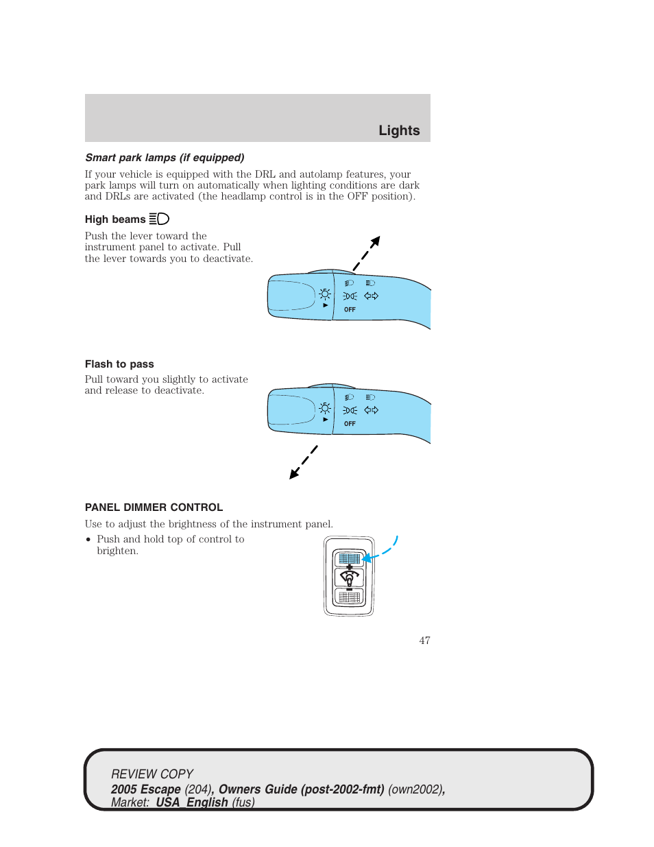 Lights | FORD 2005 Escape v.3 User Manual | Page 47 / 288