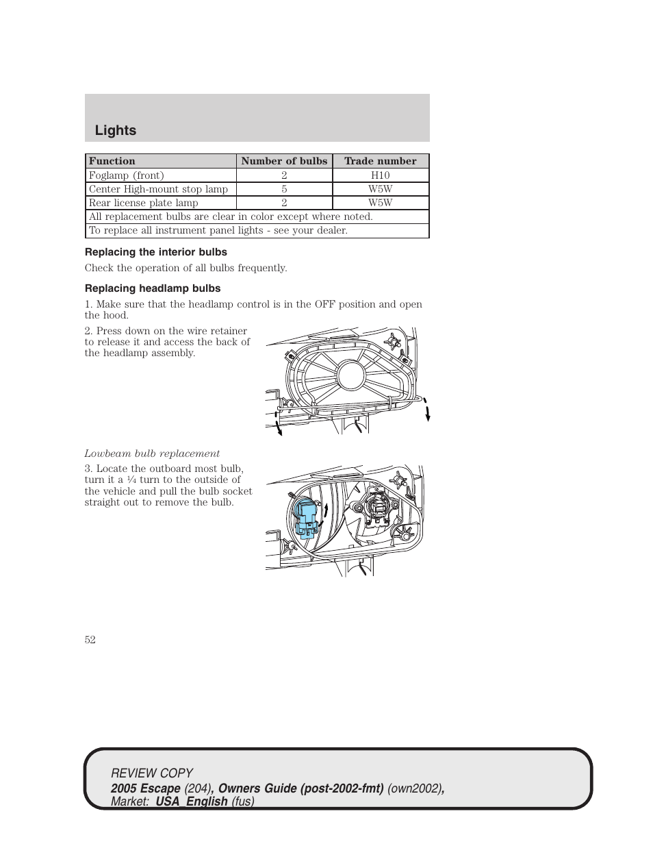 Lights | FORD 2005 Escape v.3 User Manual | Page 52 / 288