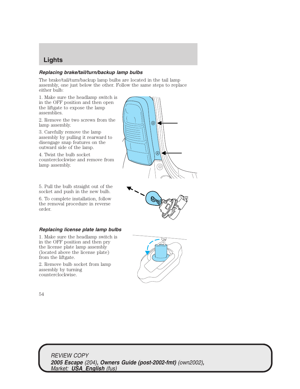 Lights | FORD 2005 Escape v.3 User Manual | Page 54 / 288