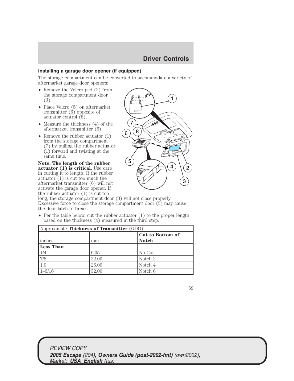 Driver controls | FORD 2005 Escape v.3 User Manual | Page 59 / 288