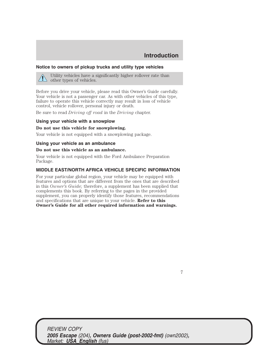 Introduction | FORD 2005 Escape v.3 User Manual | Page 7 / 288