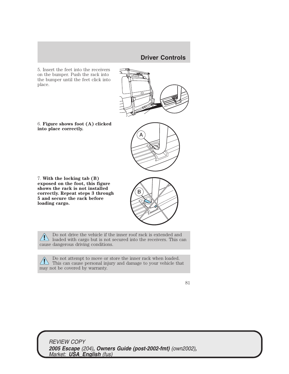 Driver controls | FORD 2005 Escape v.3 User Manual | Page 81 / 288