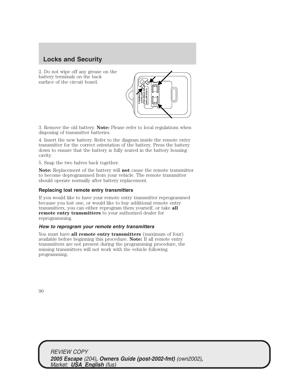 Locks and security | FORD 2005 Escape v.3 User Manual | Page 90 / 288