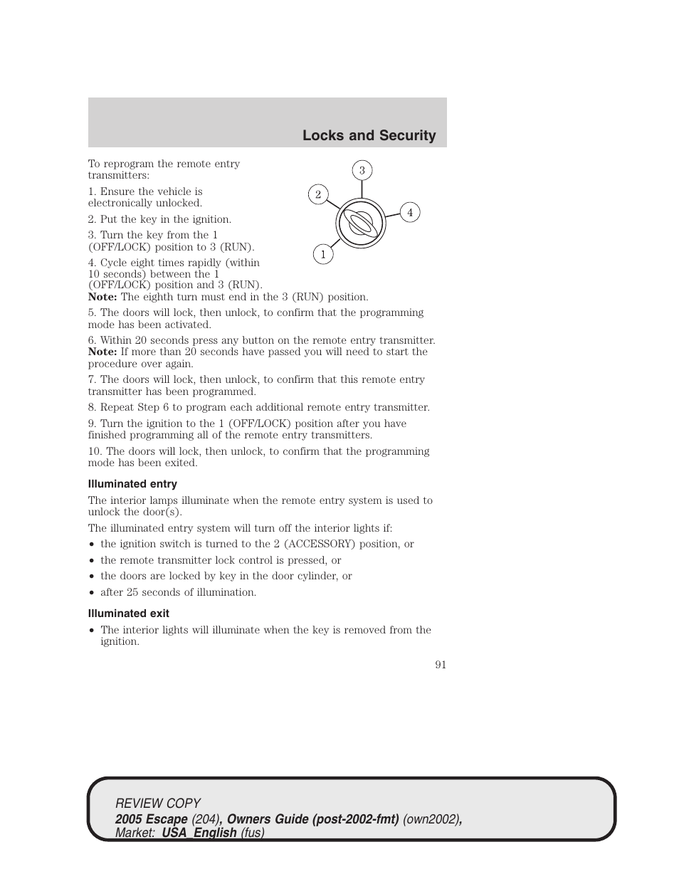 Locks and security | FORD 2005 Escape v.3 User Manual | Page 91 / 288