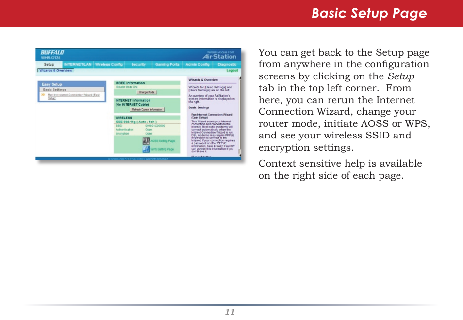 Basic setup page | Buffalo Technology AIRSTATION WHR-G125 User Manual | Page 11 / 47