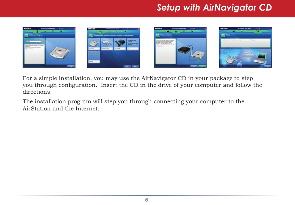 Setup with airnavigator cd | Buffalo Technology AIRSTATION WHR-G125 User Manual | Page 6 / 47