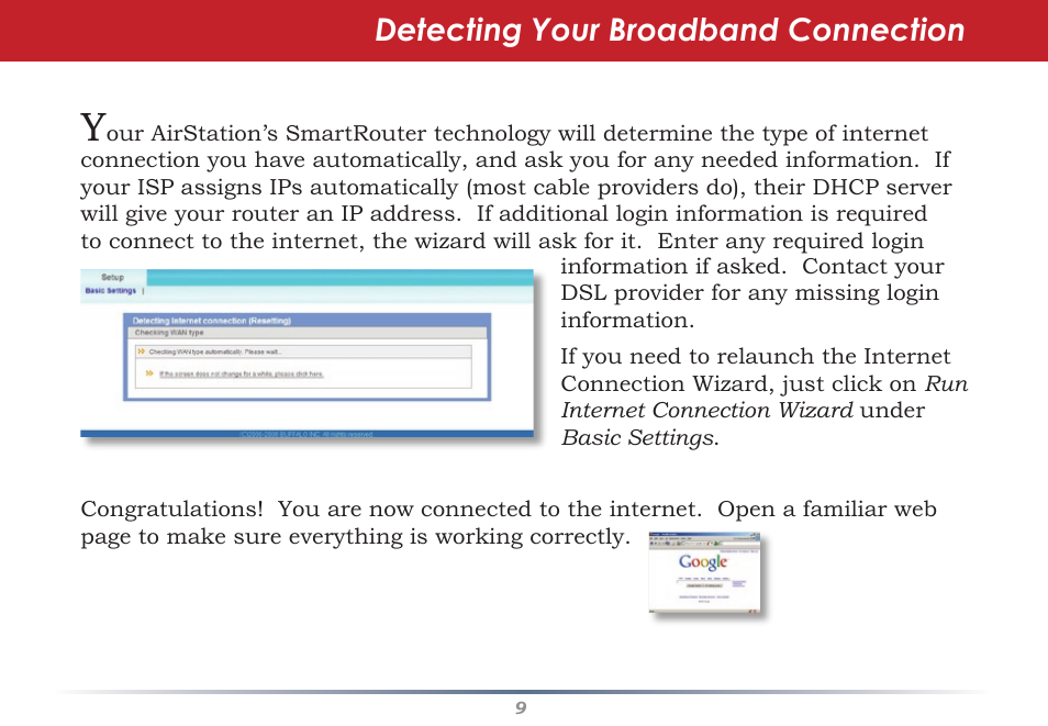 Detecting your broadband connection | Buffalo Technology AIRSTATION WHR-G125 User Manual | Page 9 / 47