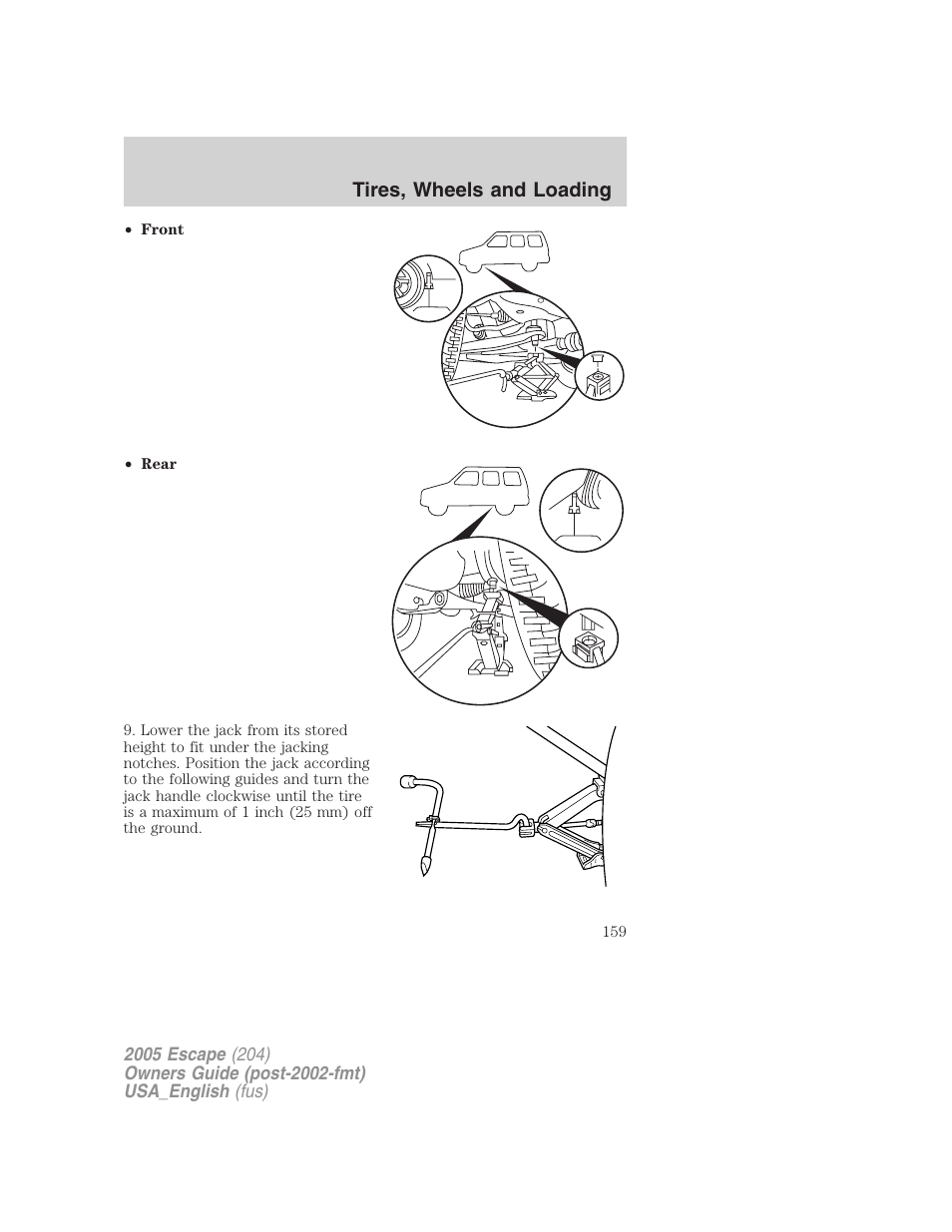 Tires, wheels and loading | FORD 2005 Escape v.4 User Manual | Page 159 / 296