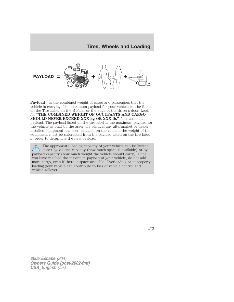 Tires, wheels and loading | FORD 2005 Escape v.4 User Manual | Page 173 / 296