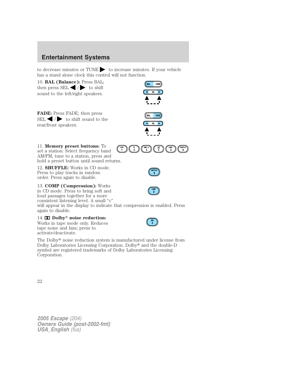 Entertainment systems | FORD 2005 Escape v.4 User Manual | Page 22 / 296