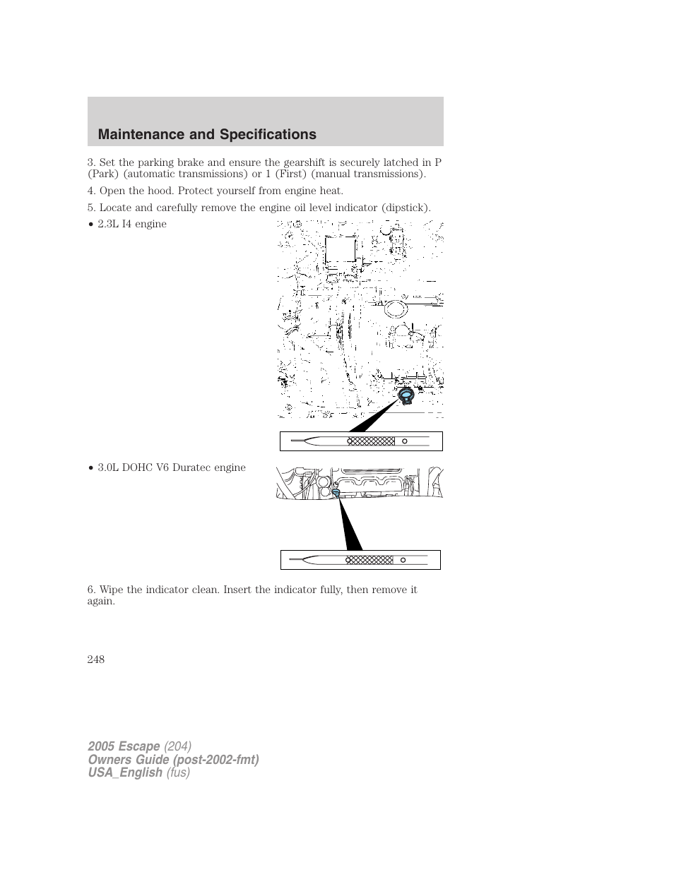 Maintenance and specifications | FORD 2005 Escape v.4 User Manual | Page 248 / 296