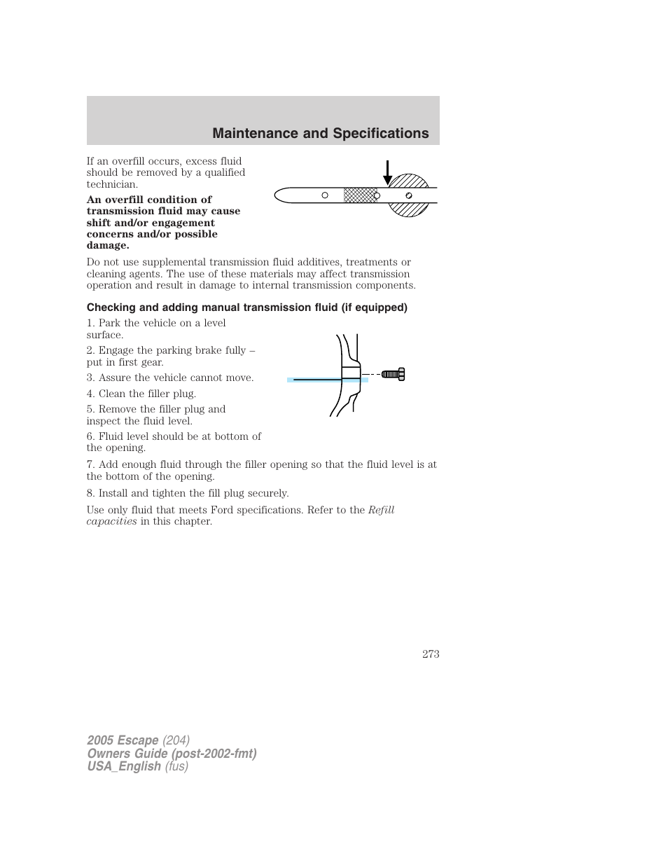 Maintenance and specifications | FORD 2005 Escape v.4 User Manual | Page 273 / 296