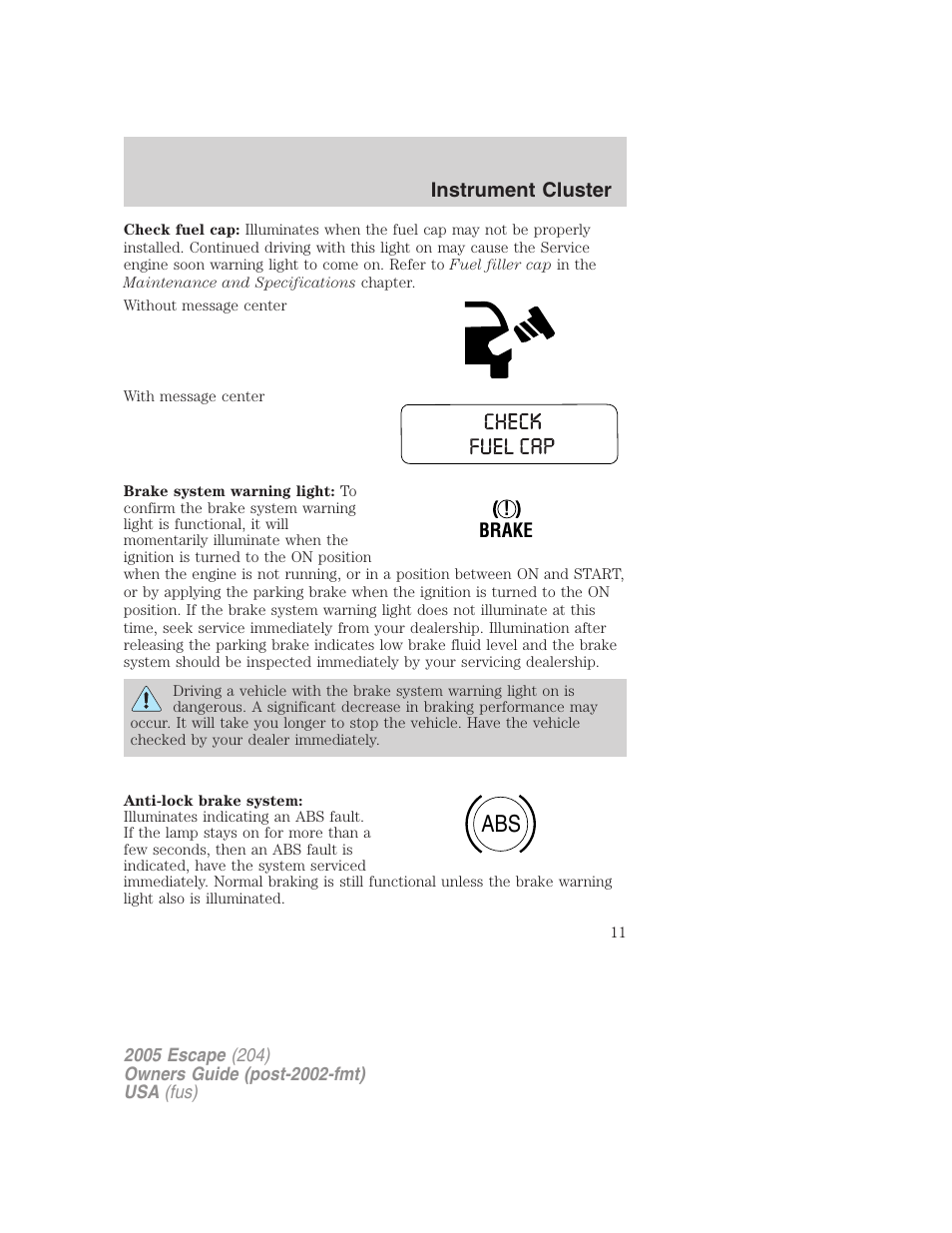 FORD 2005 Escape v.5 User Manual | Page 11 / 296