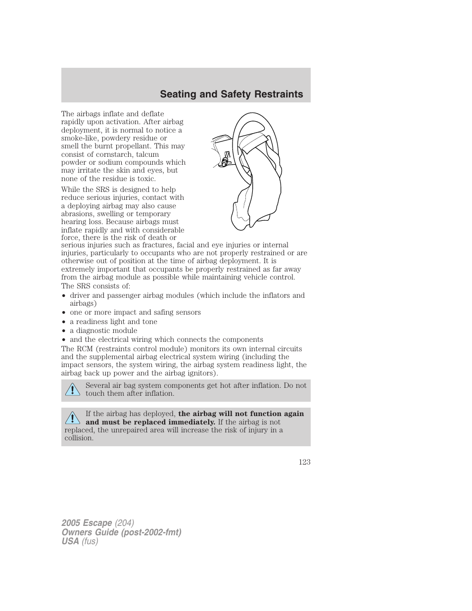 Seating and safety restraints | FORD 2005 Escape v.5 User Manual | Page 123 / 296