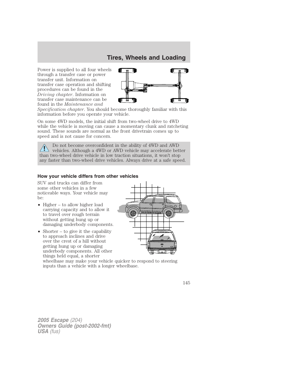 How your vehicle differs from other vehicles, Tires, wheels and loading | FORD 2005 Escape v.5 User Manual | Page 145 / 296
