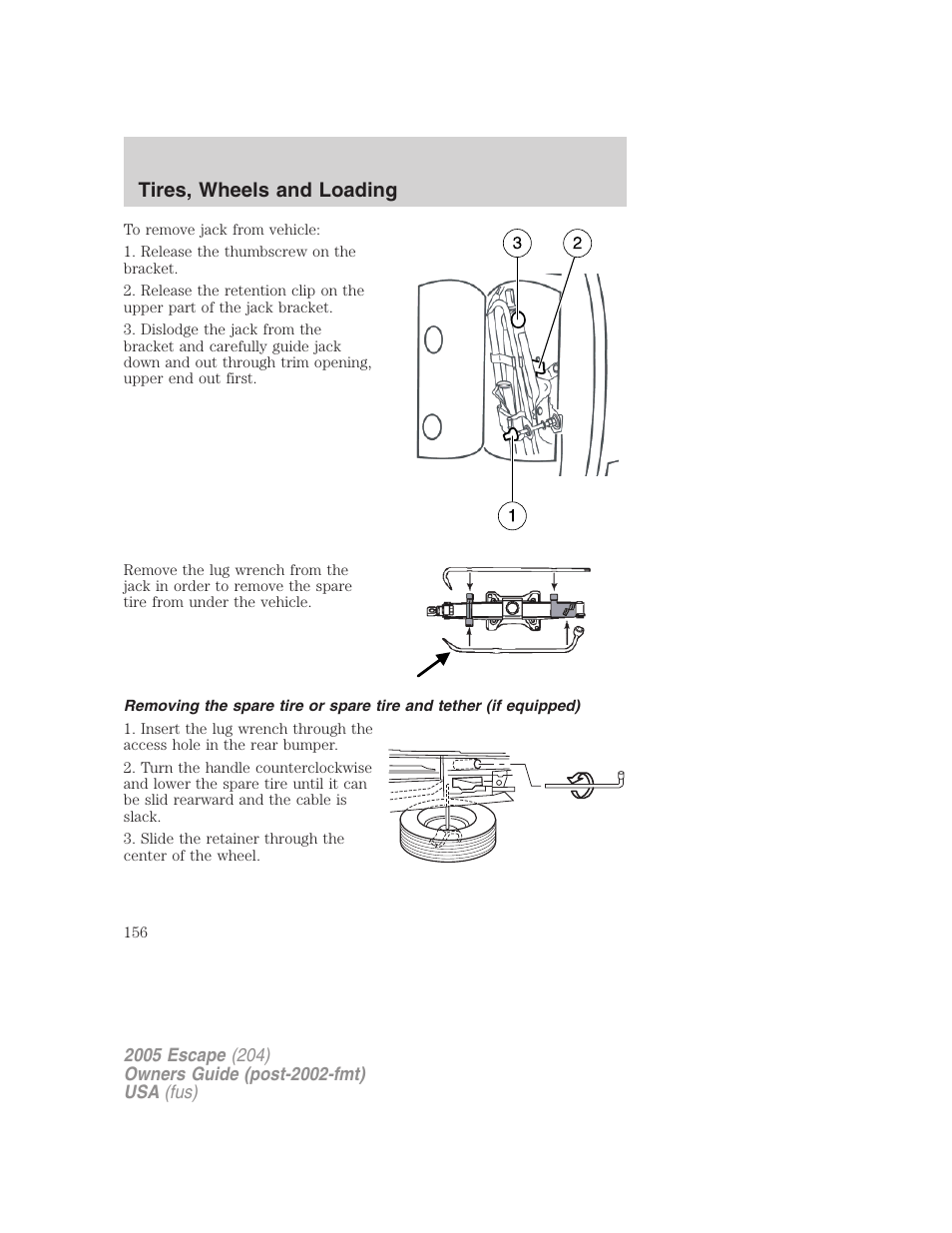 Tires, wheels and loading | FORD 2005 Escape v.5 User Manual | Page 156 / 296