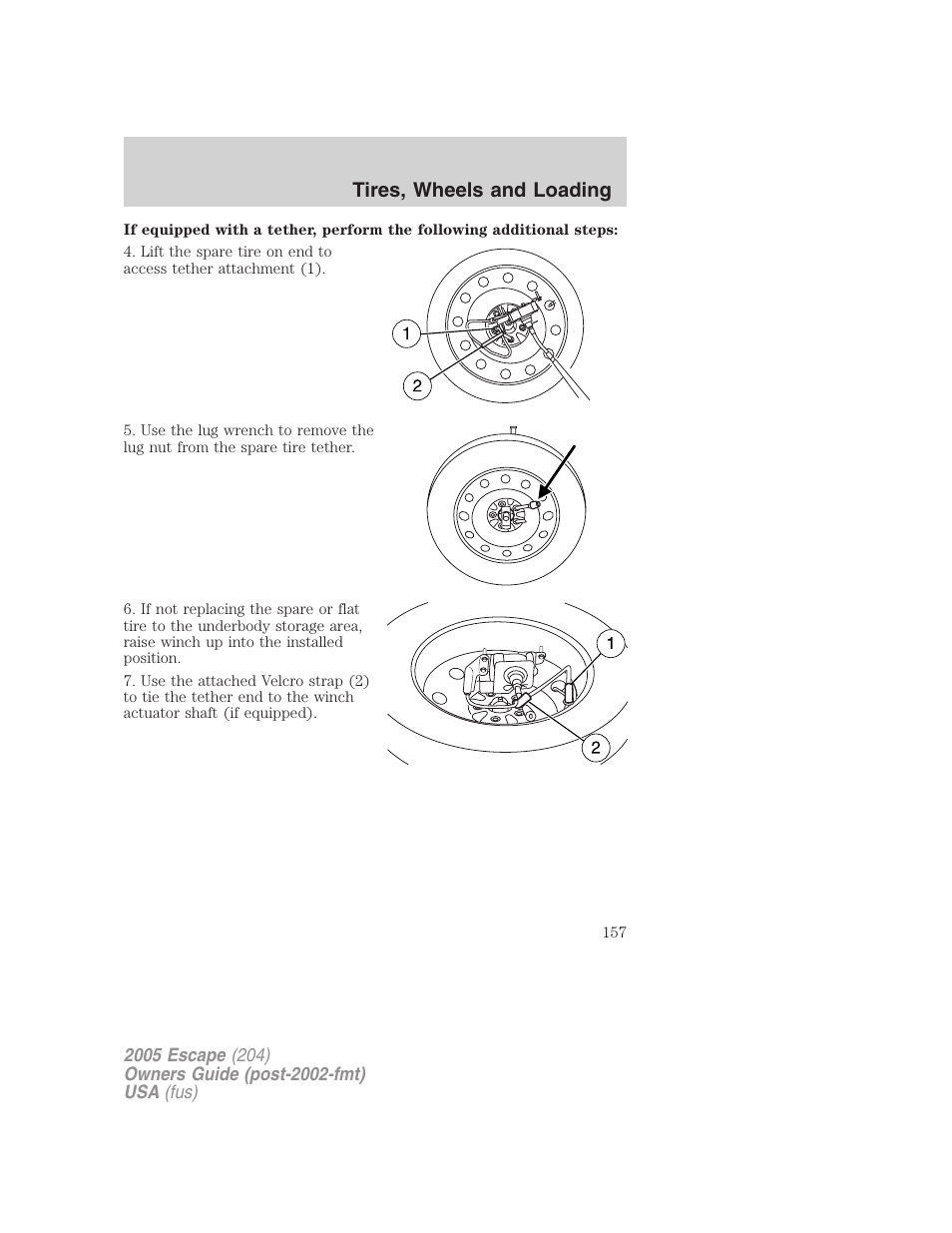 Tires, wheels and loading | FORD 2005 Escape v.5 User Manual | Page 157 / 296