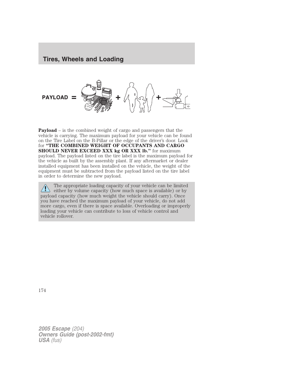 Tires, wheels and loading | FORD 2005 Escape v.5 User Manual | Page 174 / 296
