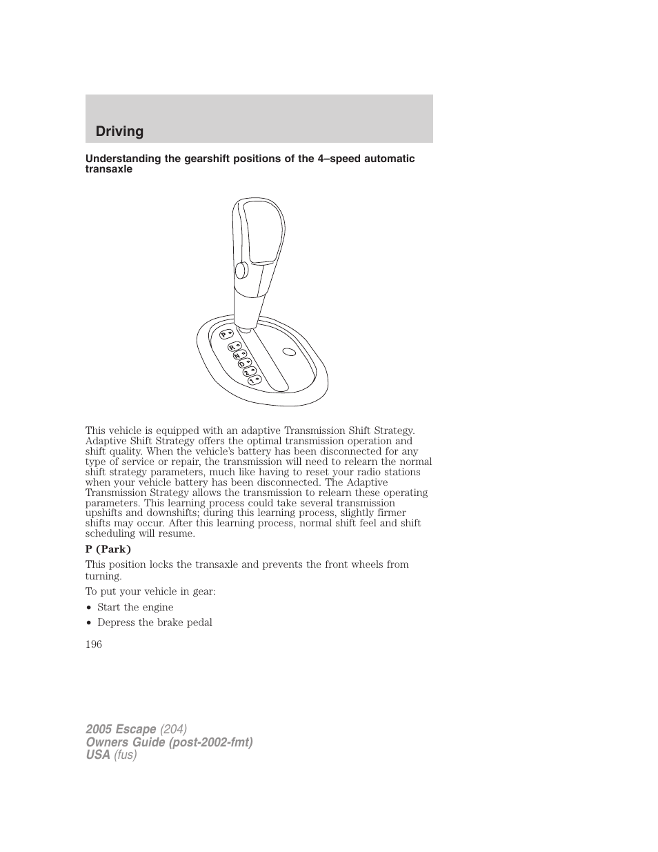 Driving | FORD 2005 Escape v.5 User Manual | Page 196 / 296