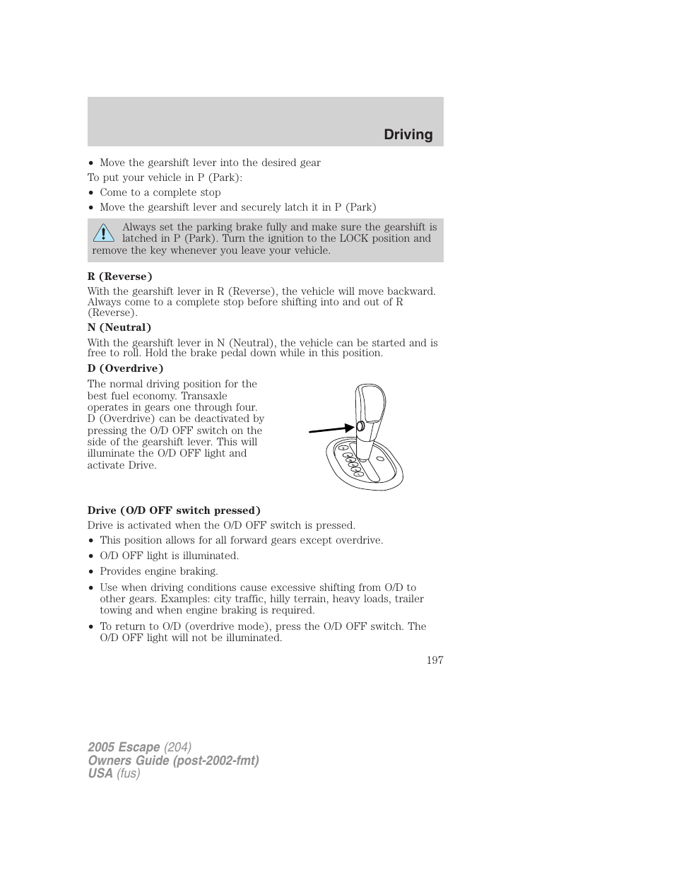 Driving | FORD 2005 Escape v.5 User Manual | Page 197 / 296