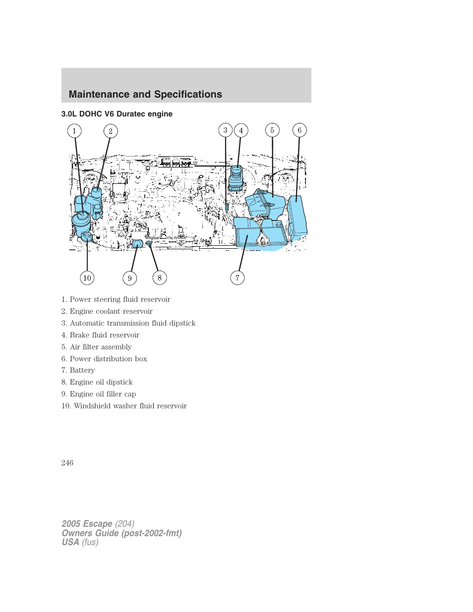 0l dohc v6 duratec engine, Maintenance and specifications | FORD 2005 Escape v.5 User Manual | Page 246 / 296