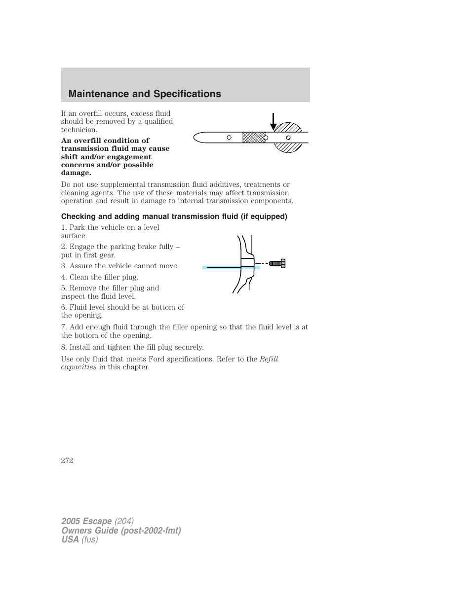 Maintenance and specifications | FORD 2005 Escape v.5 User Manual | Page 272 / 296
