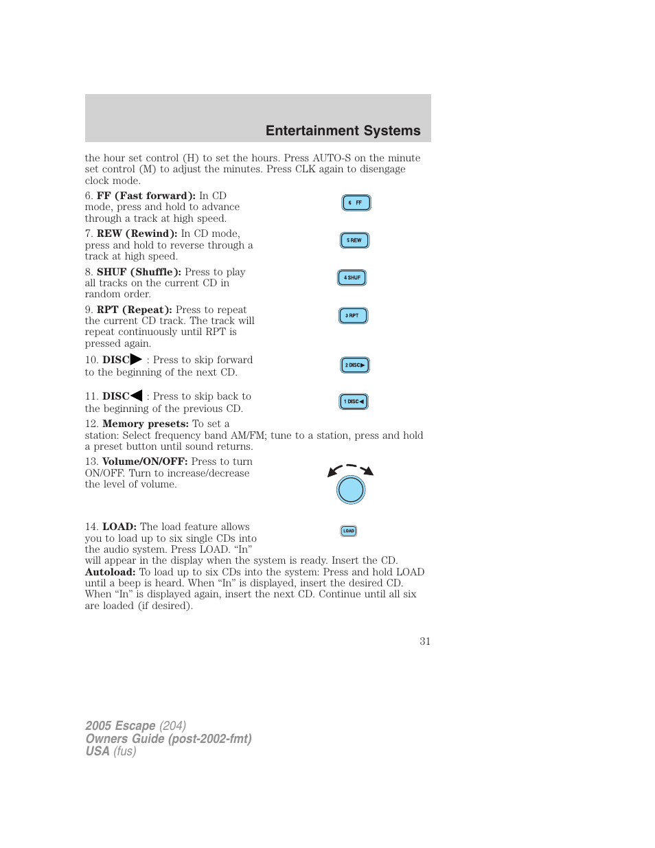 Entertainment systems | FORD 2005 Escape v.5 User Manual | Page 31 / 296