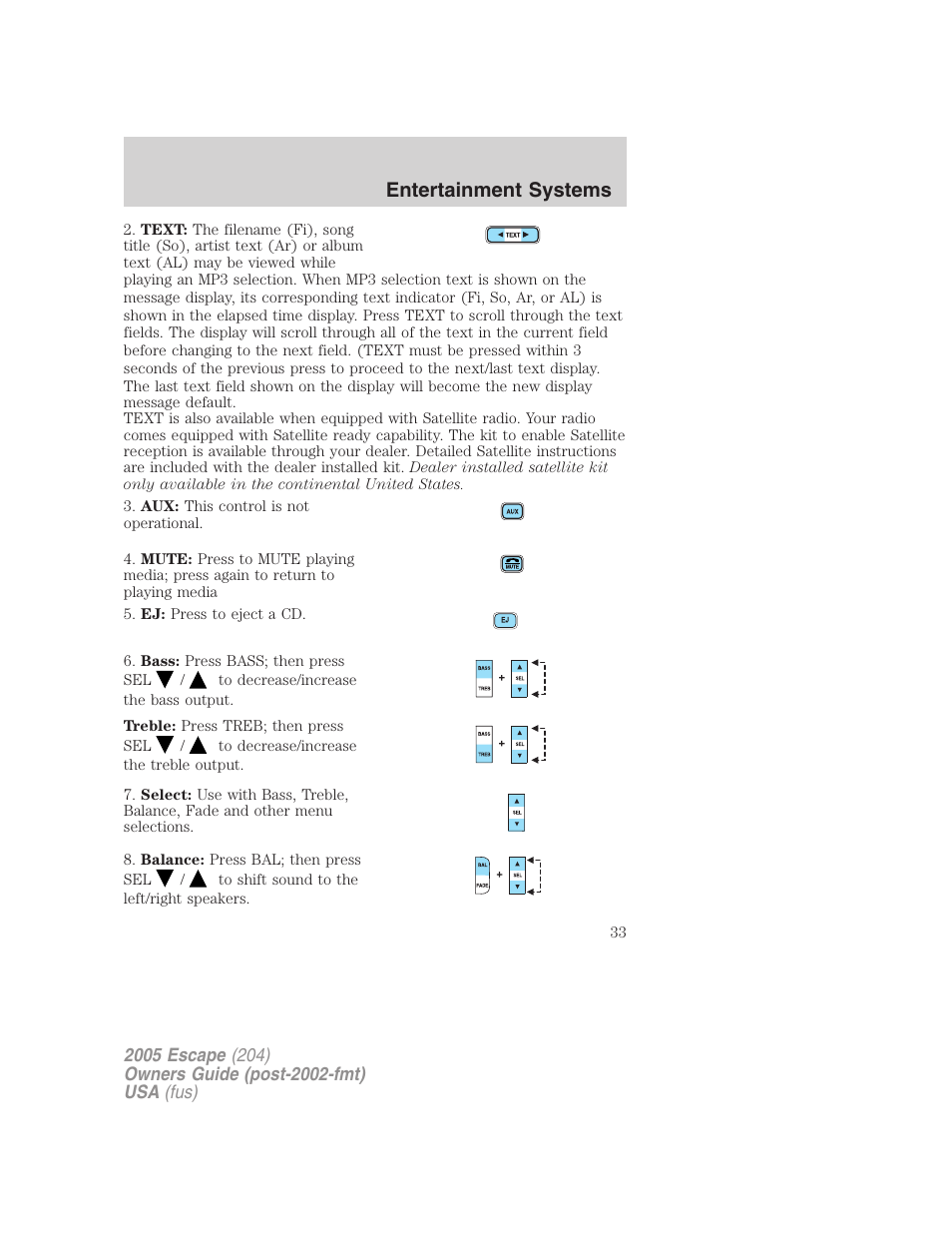 Entertainment systems | FORD 2005 Escape v.5 User Manual | Page 33 / 296