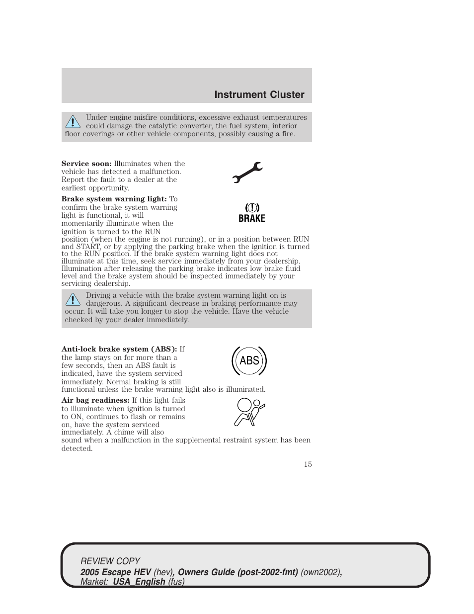 FORD 2005 Escape Hybrid v.1 User Manual | Page 15 / 328