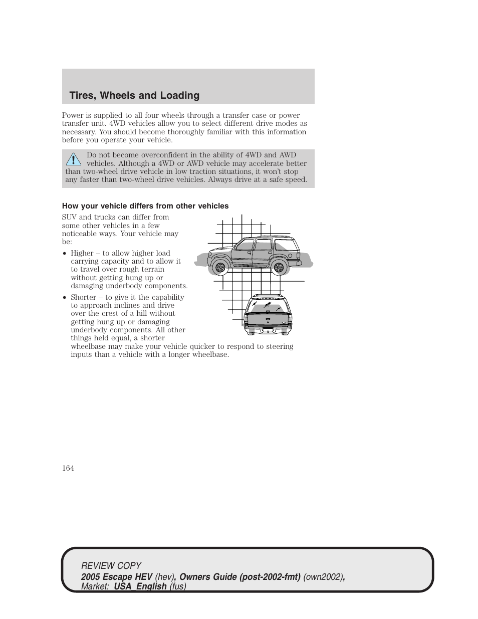 Tires, wheels and loading | FORD 2005 Escape Hybrid v.1 User Manual | Page 164 / 328