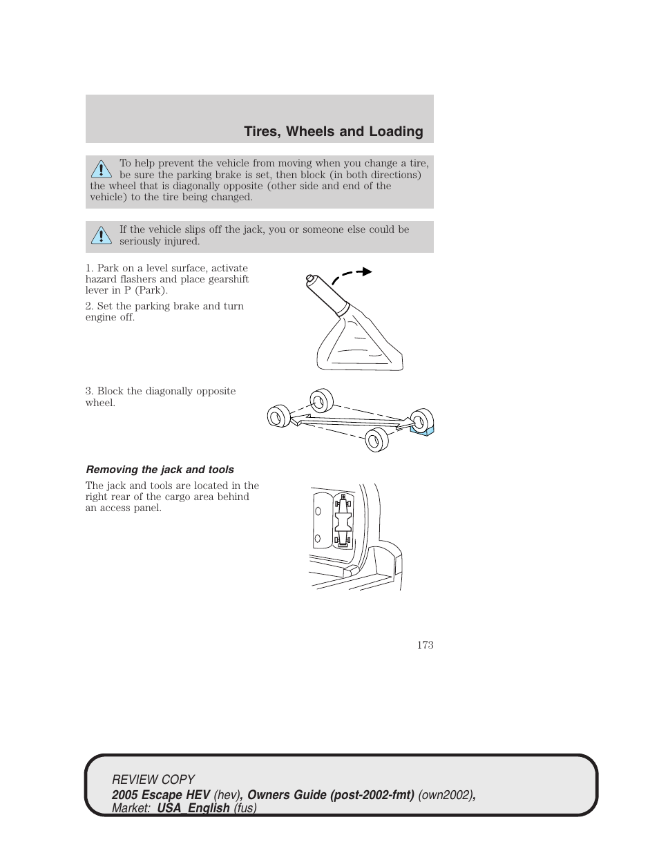 Tires, wheels and loading | FORD 2005 Escape Hybrid v.1 User Manual | Page 173 / 328