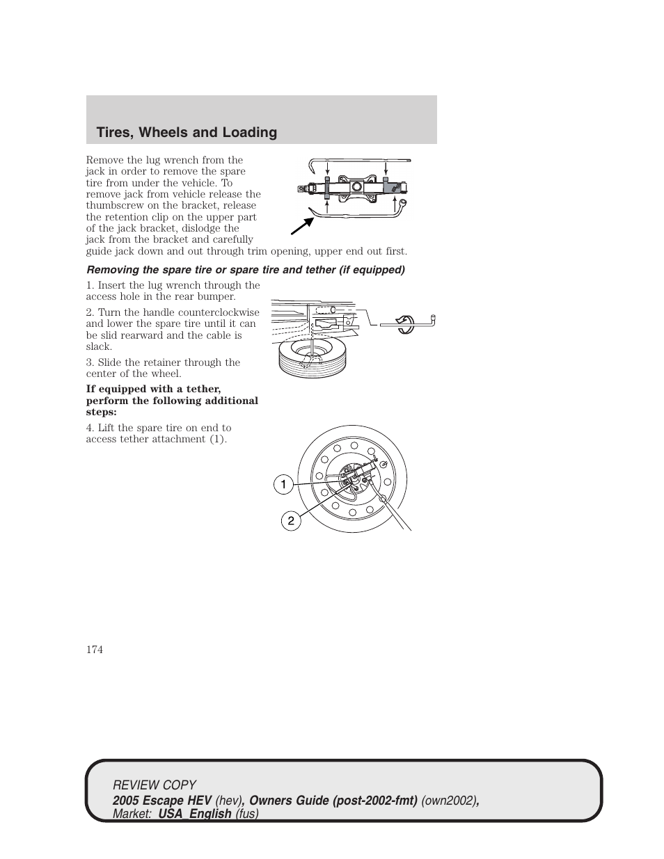 Tires, wheels and loading | FORD 2005 Escape Hybrid v.1 User Manual | Page 174 / 328