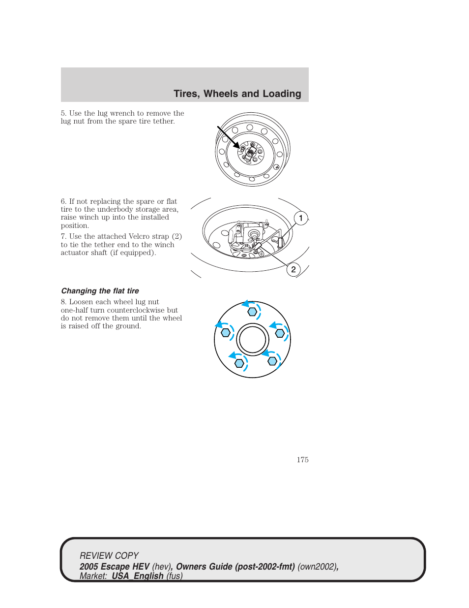 Tires, wheels and loading | FORD 2005 Escape Hybrid v.1 User Manual | Page 175 / 328