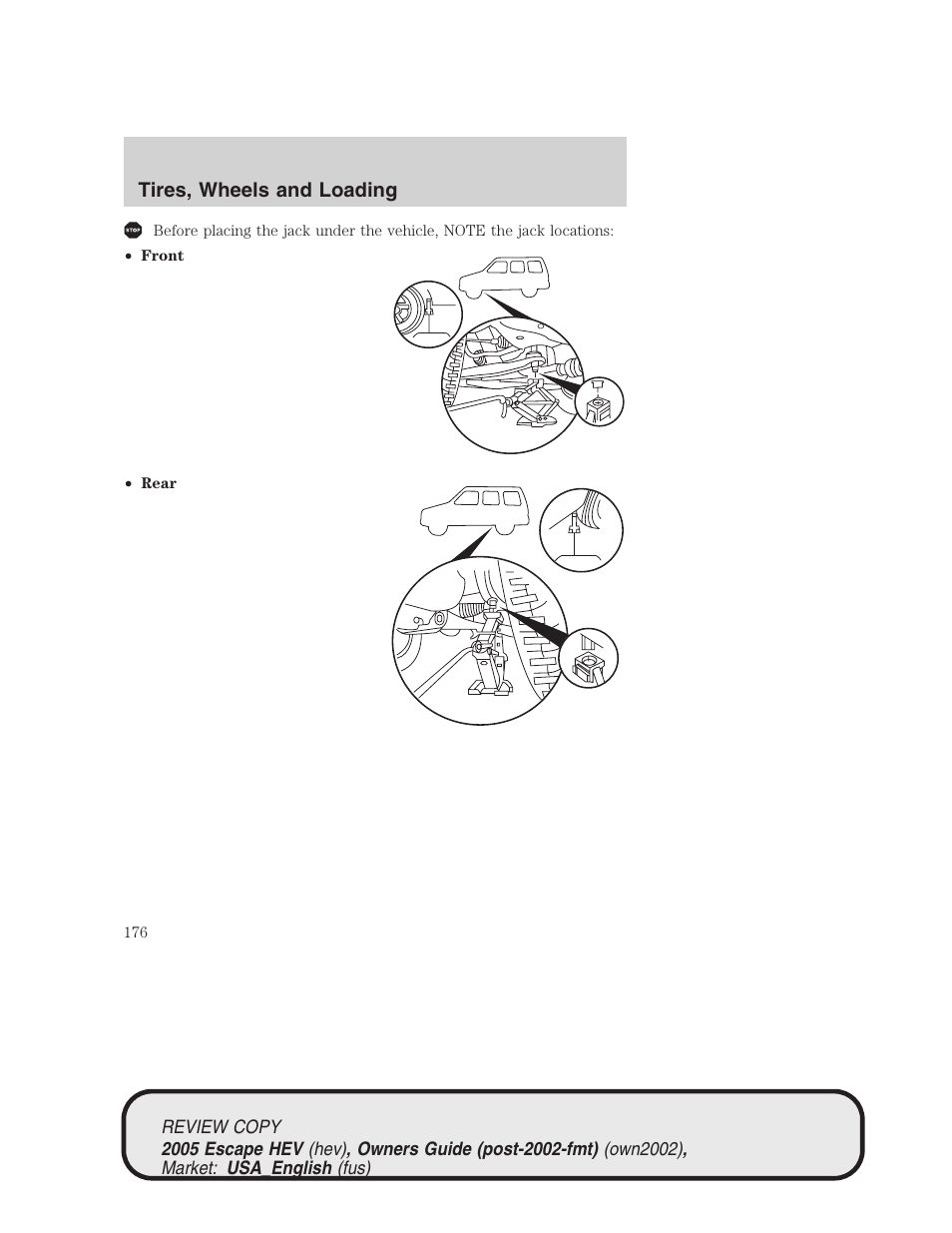 Tires, wheels and loading | FORD 2005 Escape Hybrid v.1 User Manual | Page 176 / 328