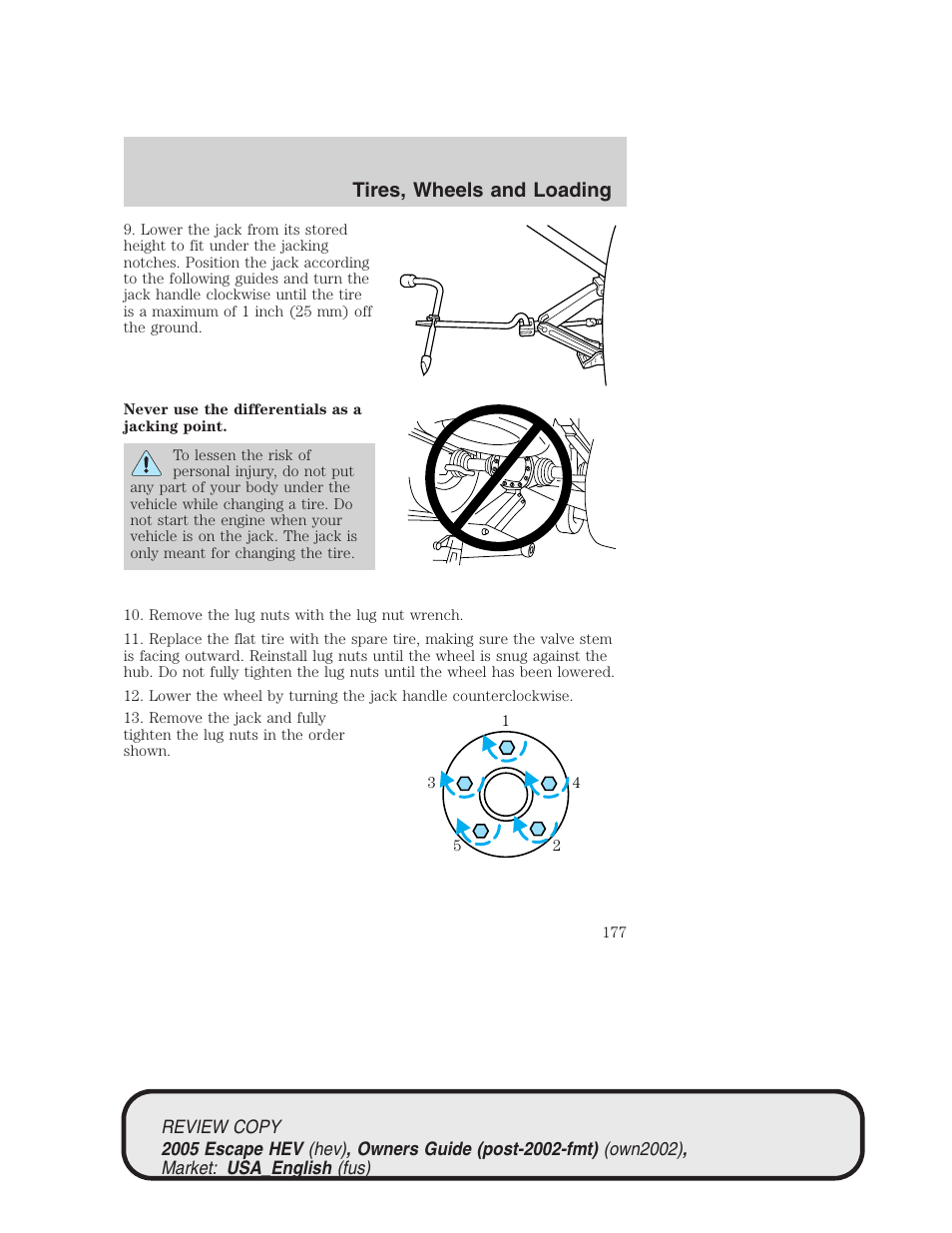 Tires, wheels and loading | FORD 2005 Escape Hybrid v.1 User Manual | Page 177 / 328